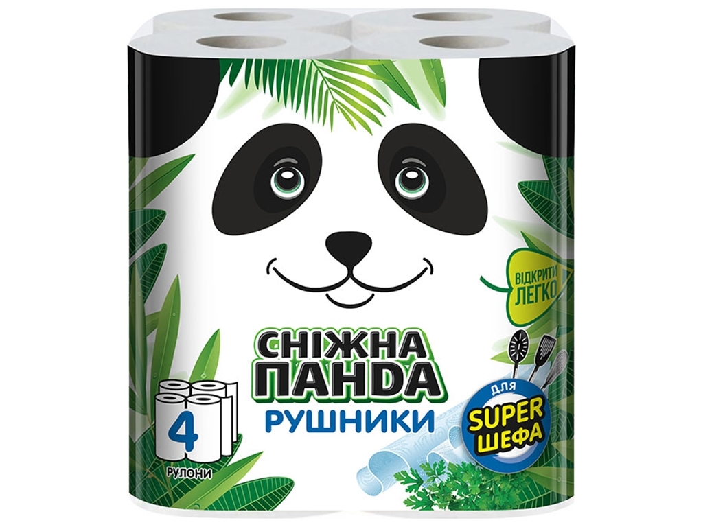 Паперові рушники Сніжна Панда, 2-шарові, 4 рулони